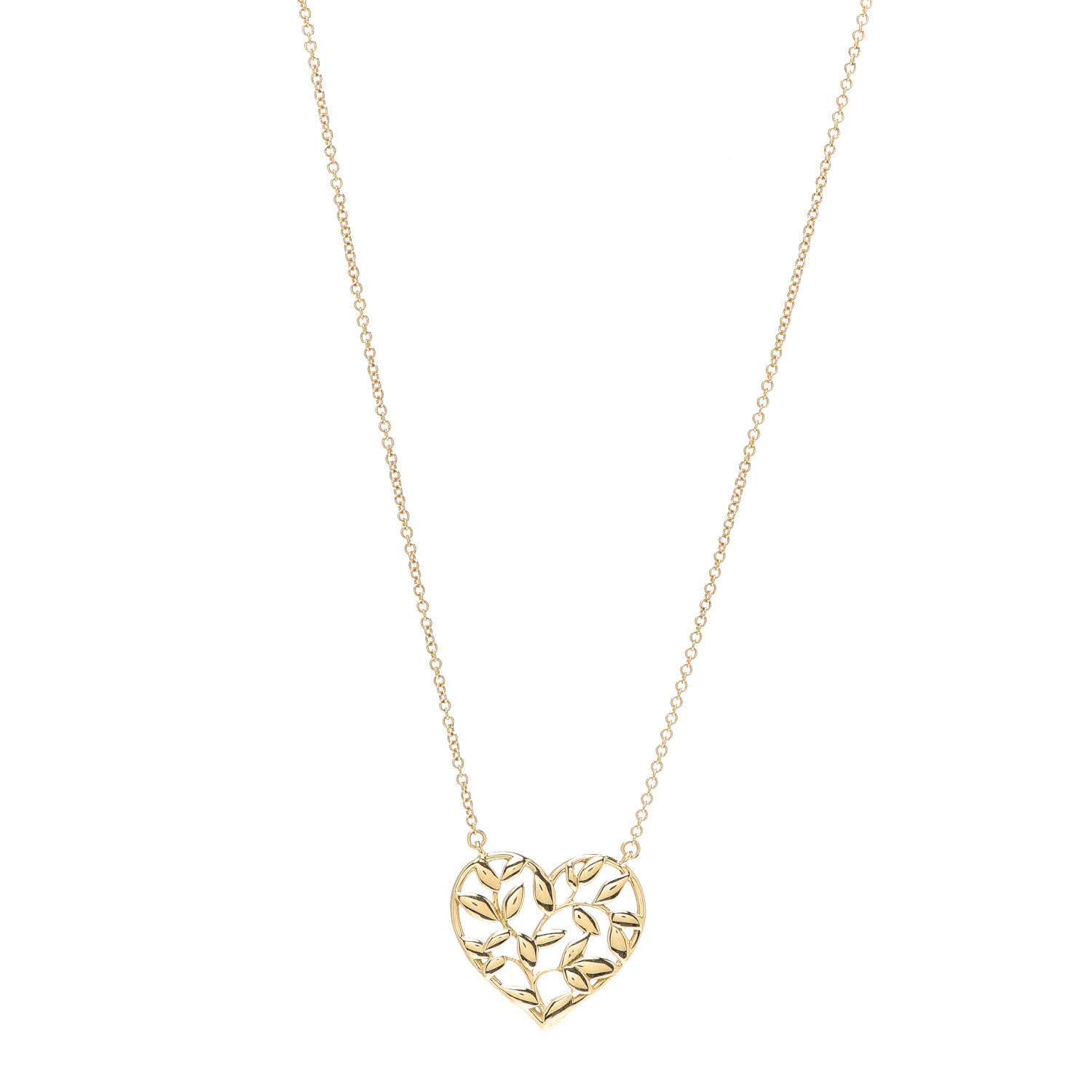 Tiffany 18K Yellow Gold Paloma Picasso Olive Leaf Heart Pendant Necklace 1 of 4