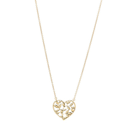Tiffany 18K Yellow Gold Paloma Picasso Olive Leaf Heart Pendant Necklace 1 of 4