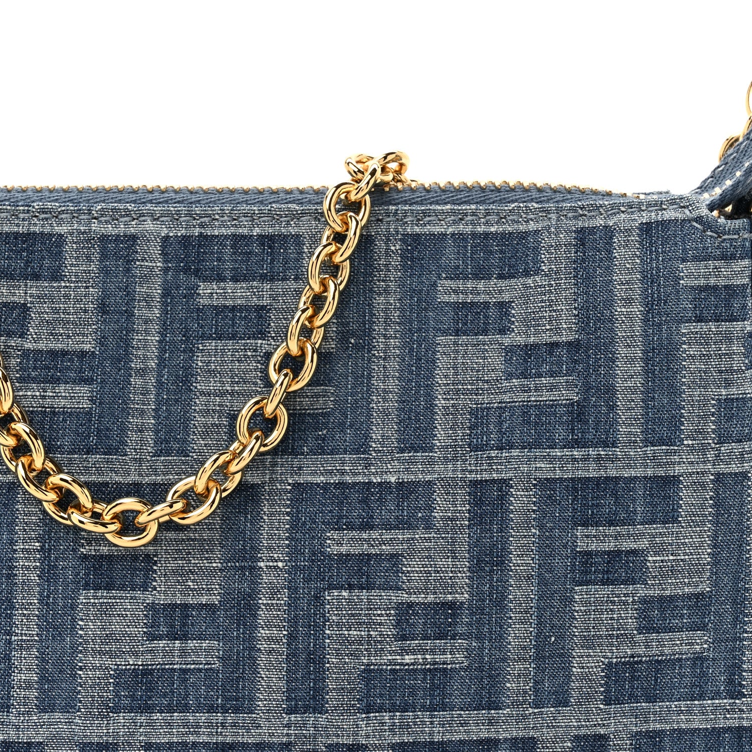 Fendi Denim Vitello King F is Fendi FF Embroidered Baguette Pouch Denim Sand 8 of 11
