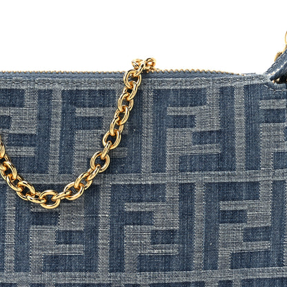 Fendi Denim Vitello King F is Fendi FF Embroidered Baguette Pouch Denim Sand 8 of 11