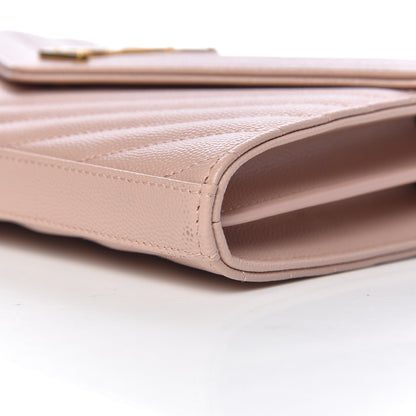 Saint Laurent Grain De Poudre Matelasse Chevron Monogram Chain Wallet Pale Pink 8 of 10