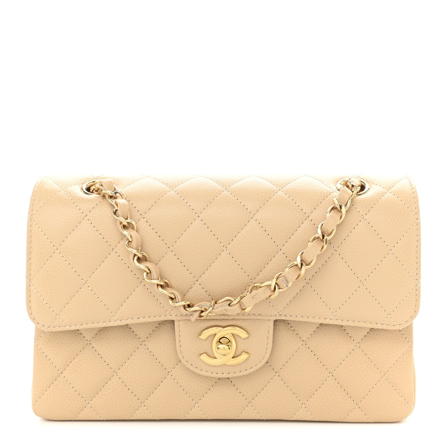 Caviar Quilted Small Double Flap Beige