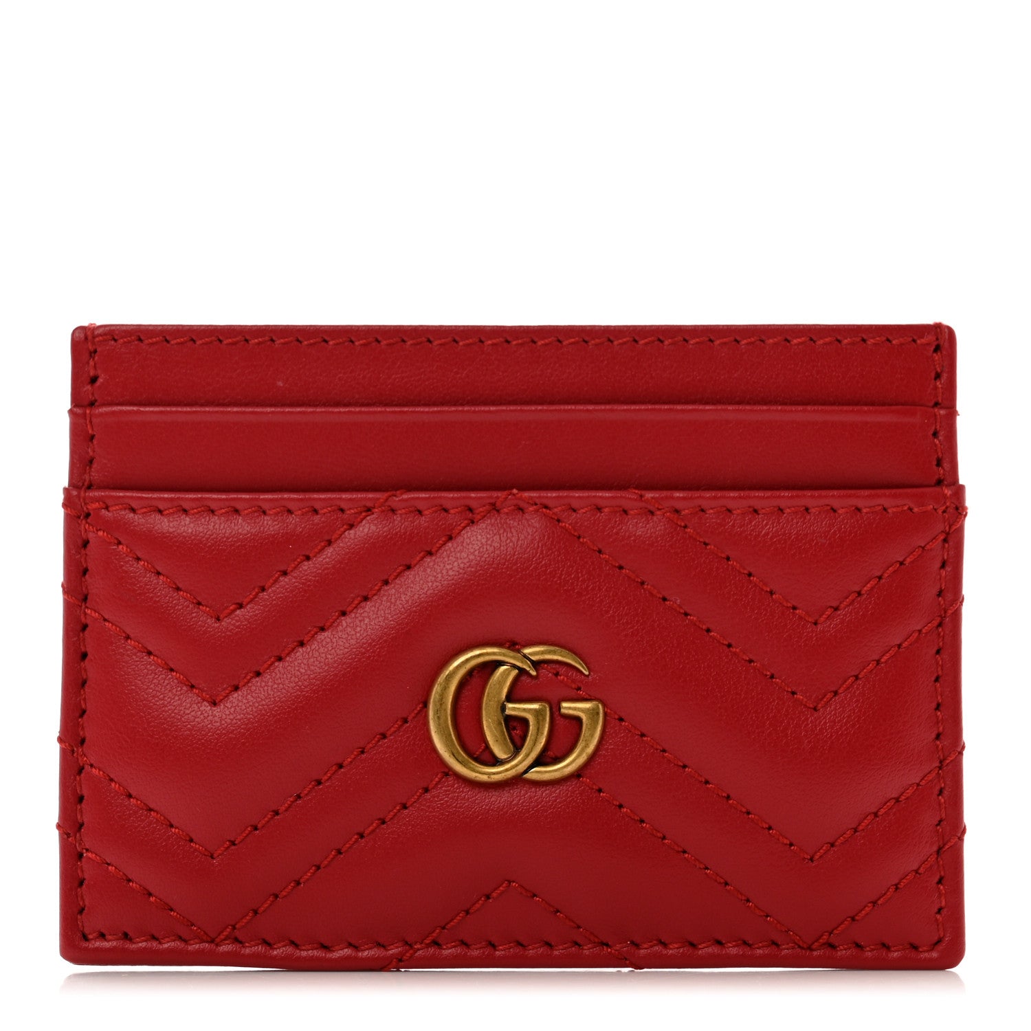 Gucci Calfskin Matelasse GG Marmont Card Holder Hibiscus Red 1 of 6