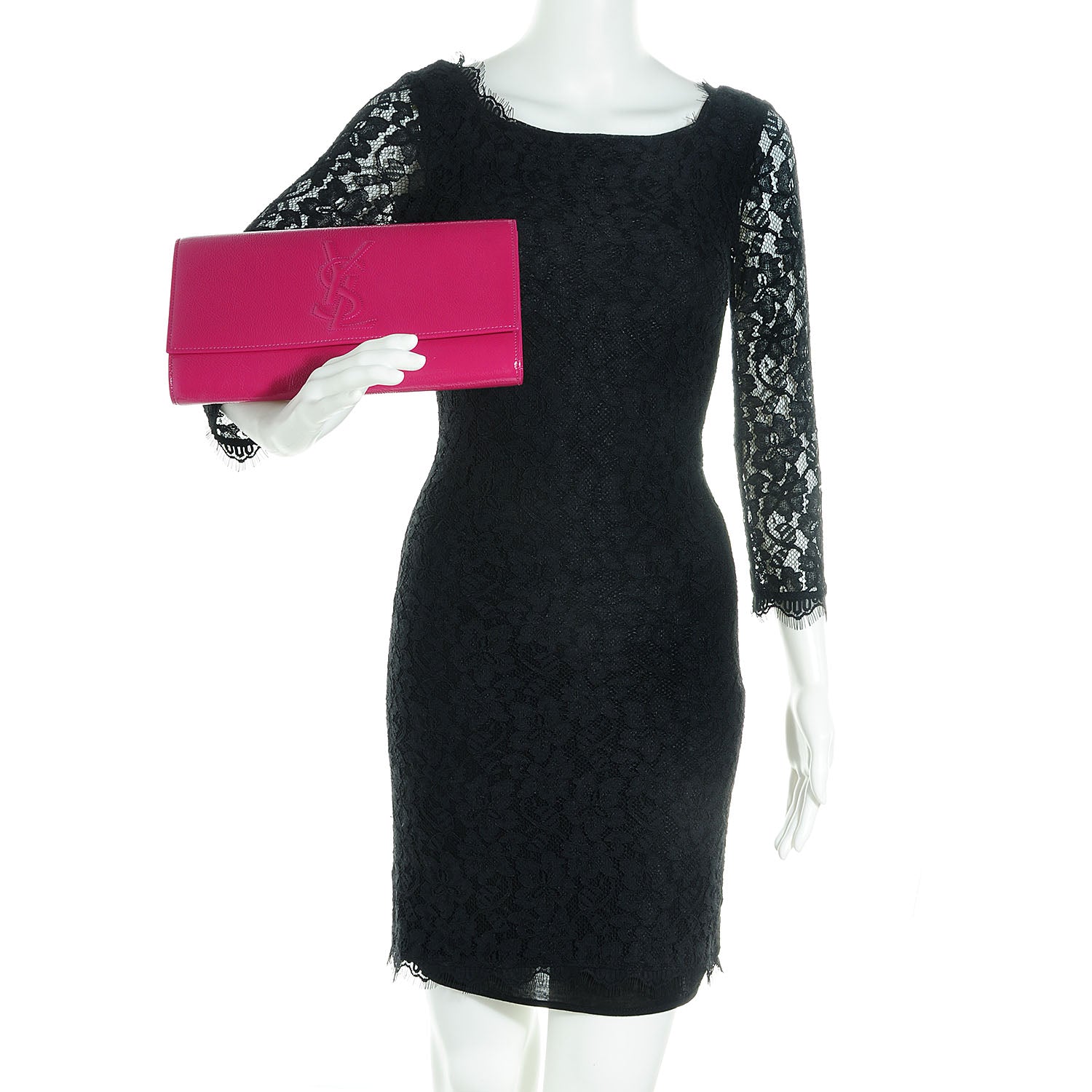 Saint Laurent Textured Patent Monogram Large Belle De Jour Clutch Fuchsia 2 of 7