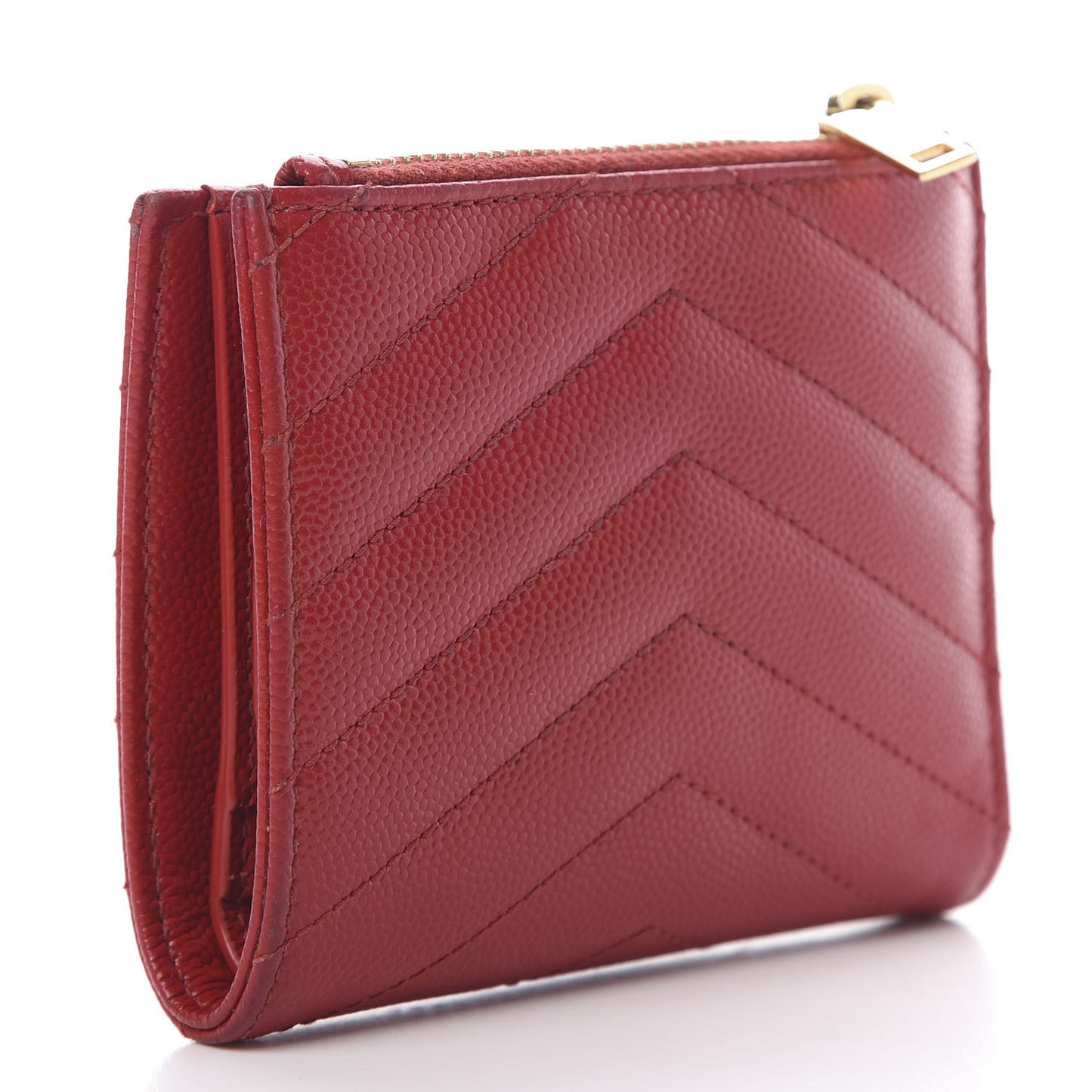 Grain De Poudre Matelasse Chevron Monogram Zipped Card Case Rouge