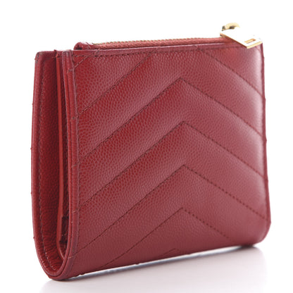Saint Laurent Grain De Poudre Matelasse Chevron Monogram Zipped Card Case Rouge 3 of 13