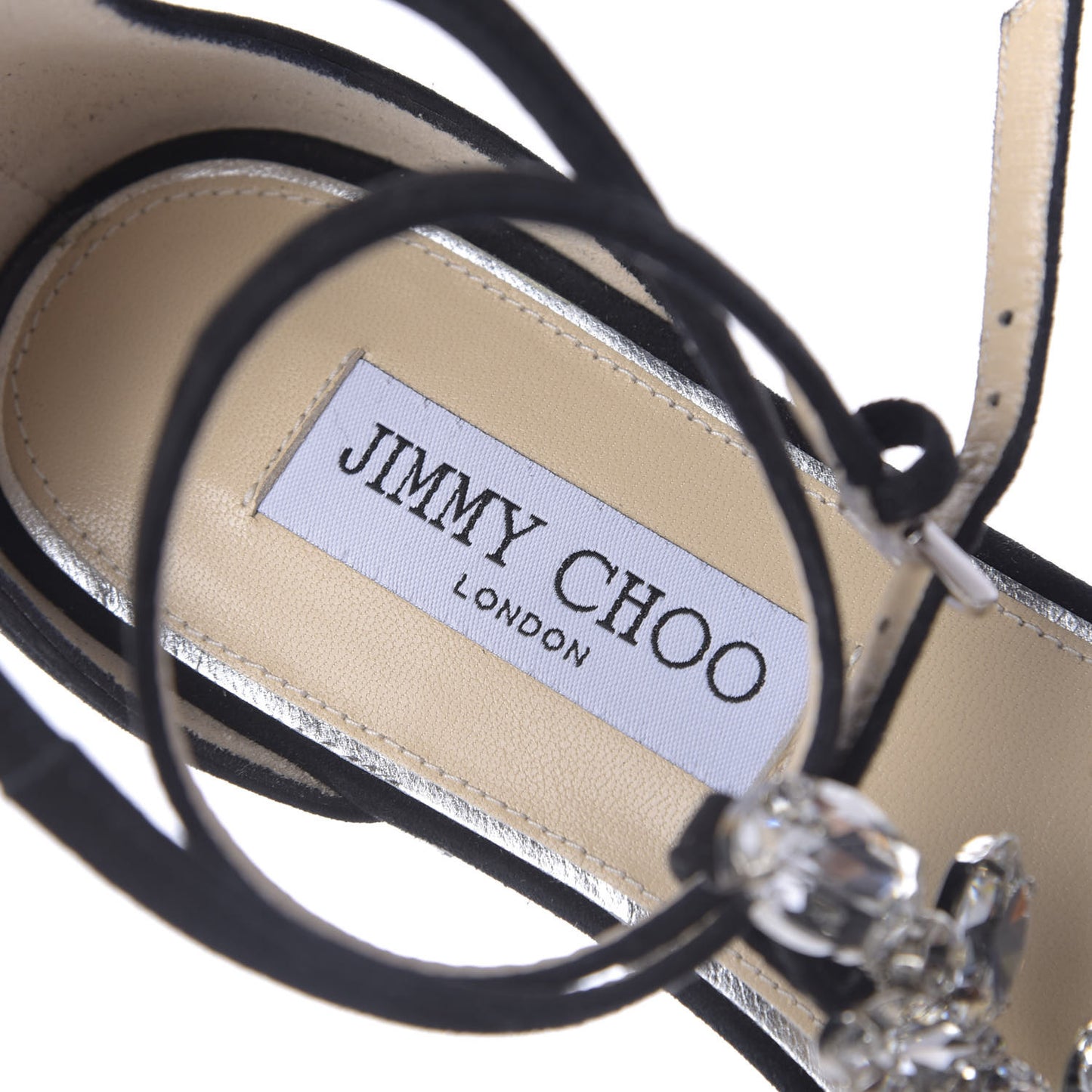 Suede Crystal Averie T-Strap Flat Sandals 39 Black