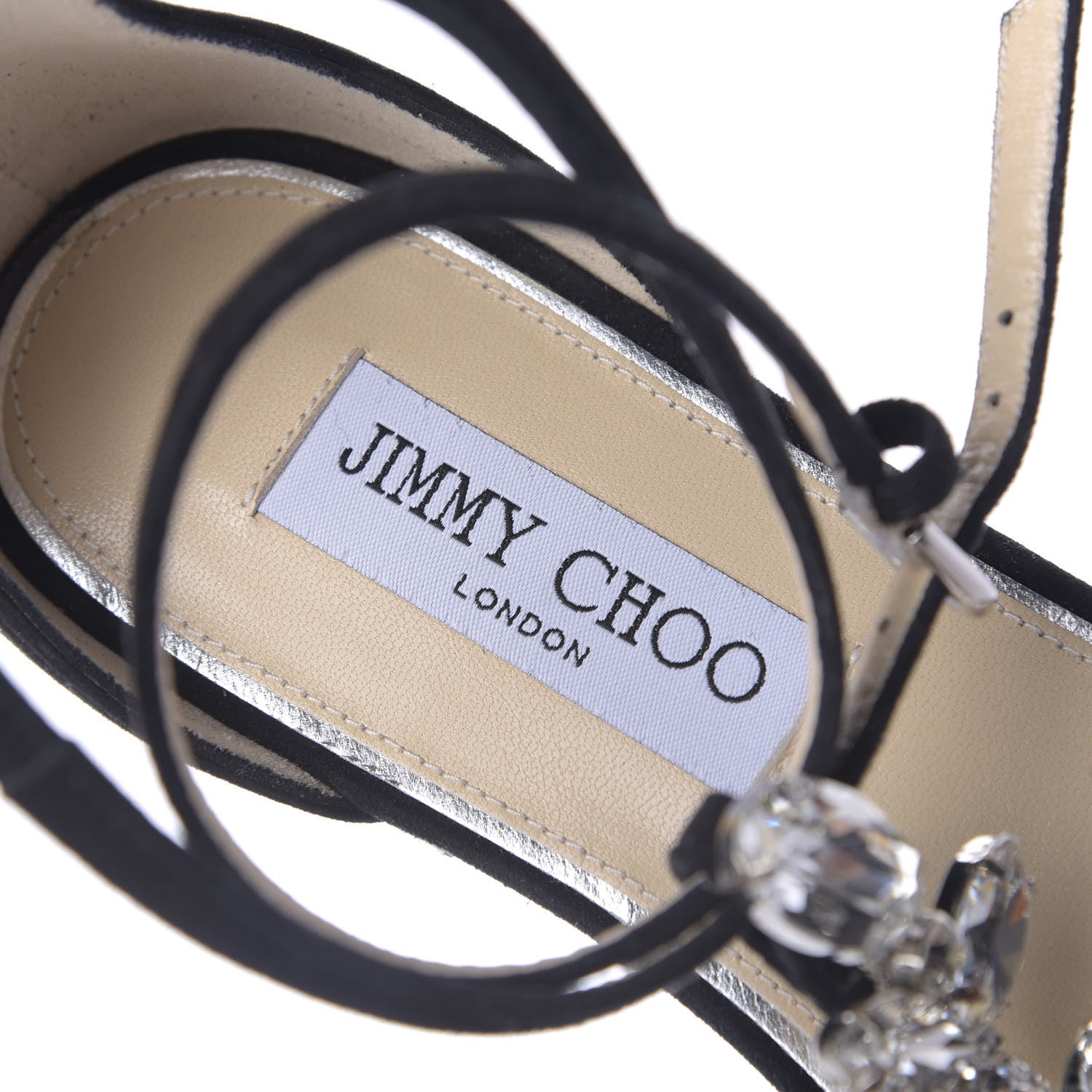 Jimmy Choo Suede Crystal Averie T-Strap Flat Sandals 39 Black 9 of 10