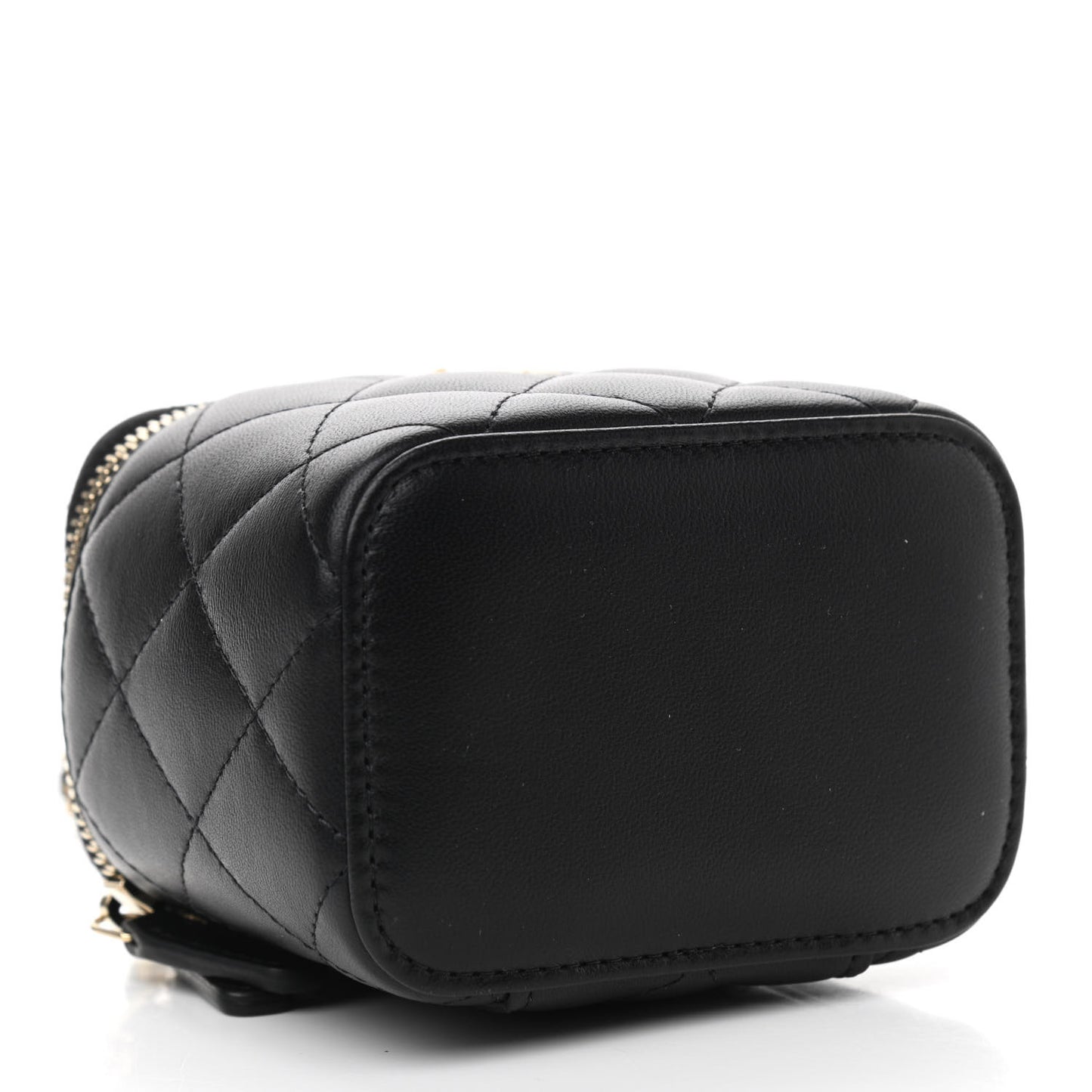 Lambskin Quilted Mini Pearl Crush Vanity Case With Chain Black