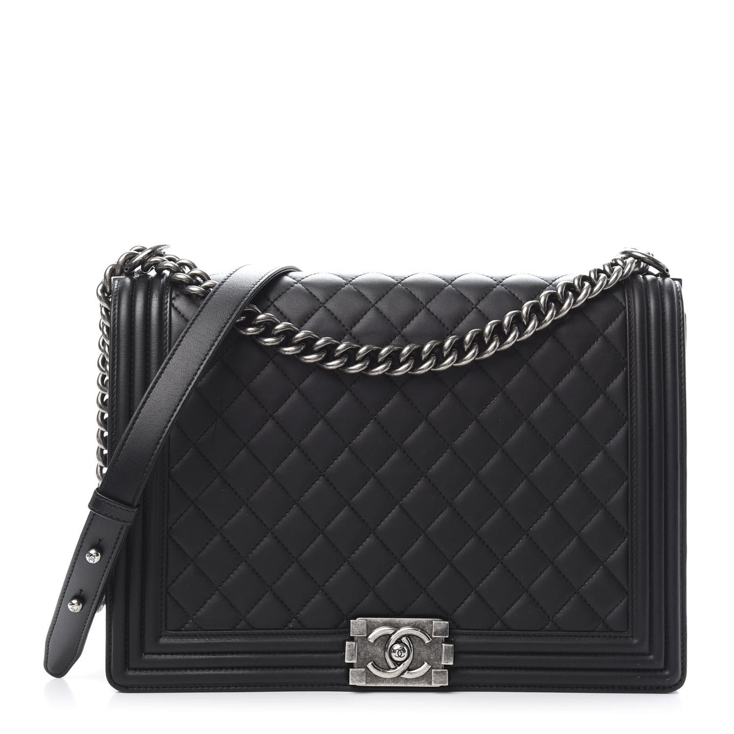 Lambskin Quilted Large Boy Flap Black