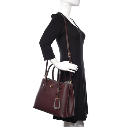Prada Saffiano Cuir Small Bi-Color Double Bag Granato Marmo 2 of 9