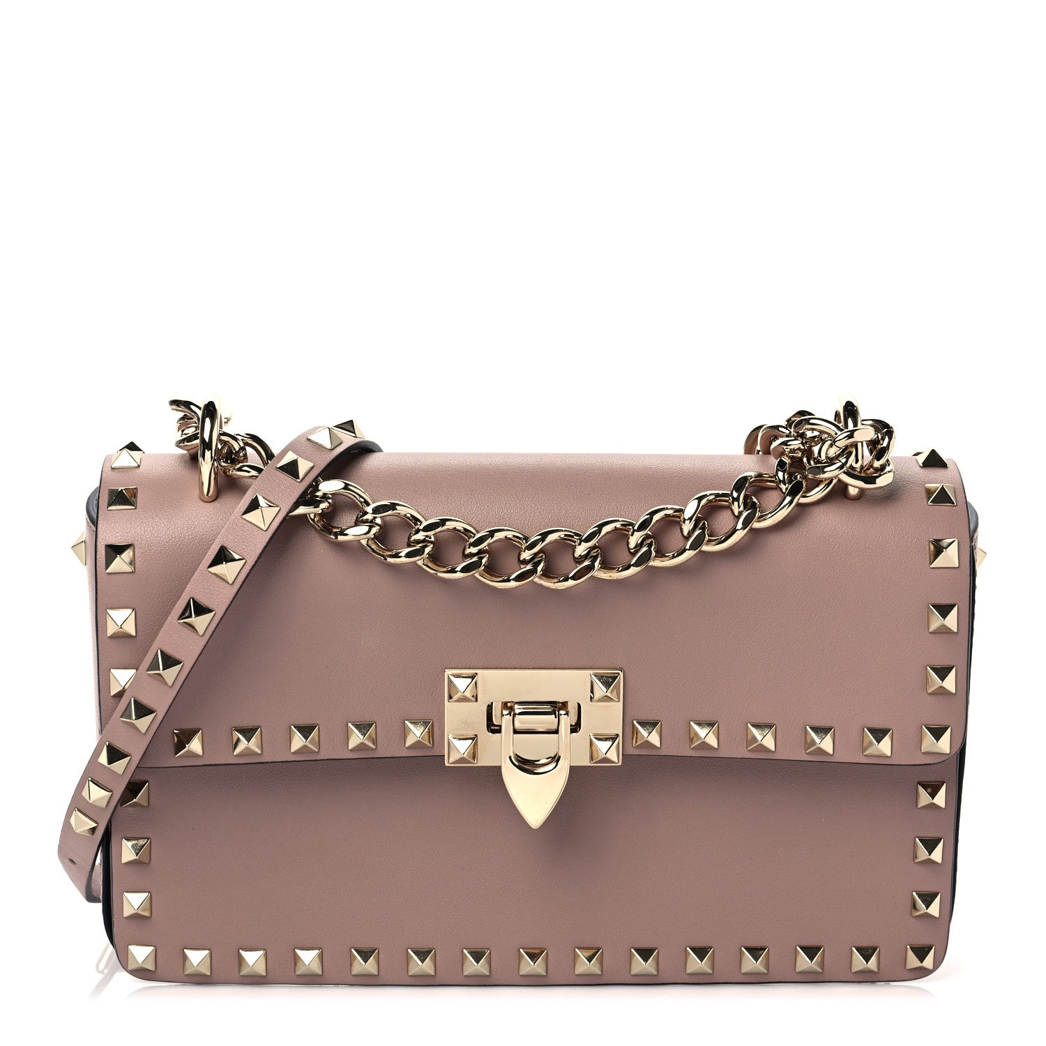 Valentino Garavani Vitello Rockstud Flip Lock Chain Crossbody Bag Poudre 1 of 7