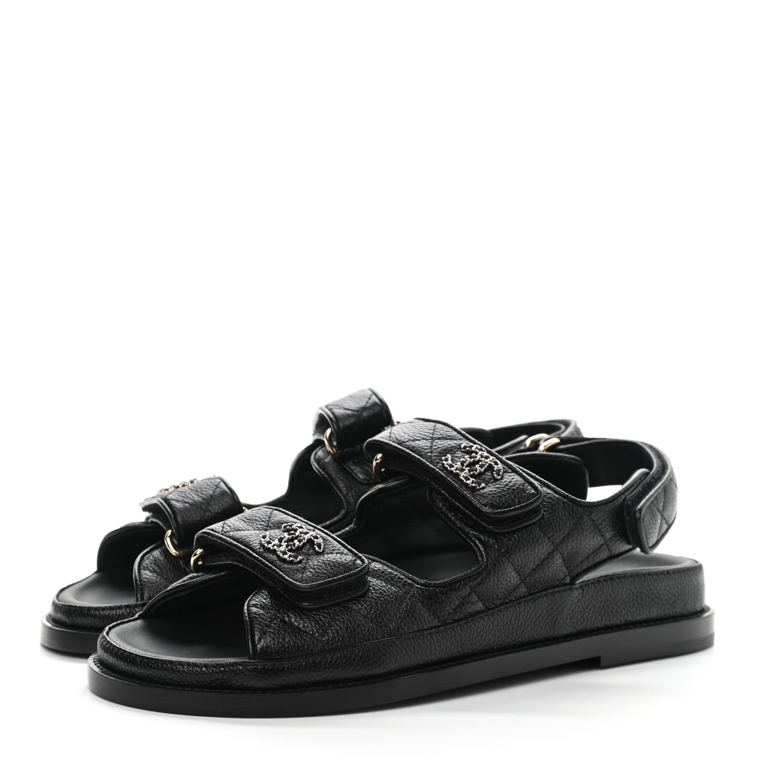 Chanel Grained Calfskin Velcro Dad Sandals 36.5 Black 3 of 9