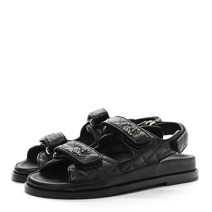 Chanel Grained Calfskin Velcro Dad Sandals 36.5 Black 3 of 9