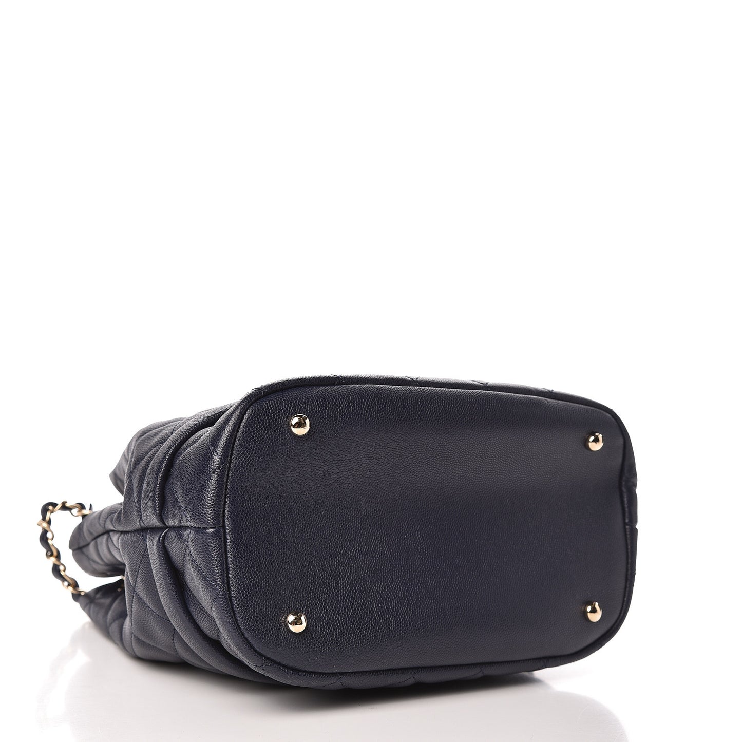 Caviar Quilted Rolled Up Bucket Drawstring Bag Navy