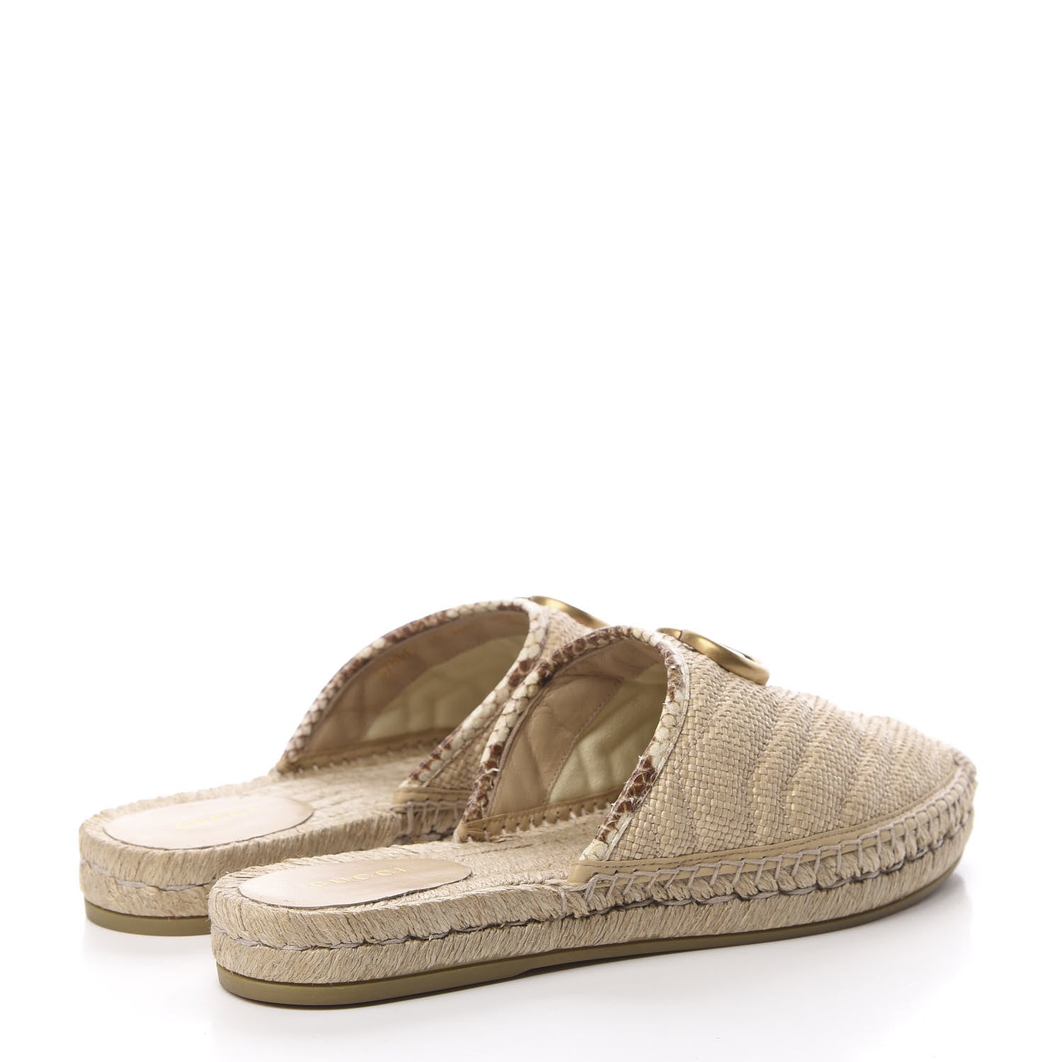 Gucci Raffia Elaphe Matelasse GG Marmont Espadrille Slippers 39 Natural Cream Brown 4 of 8