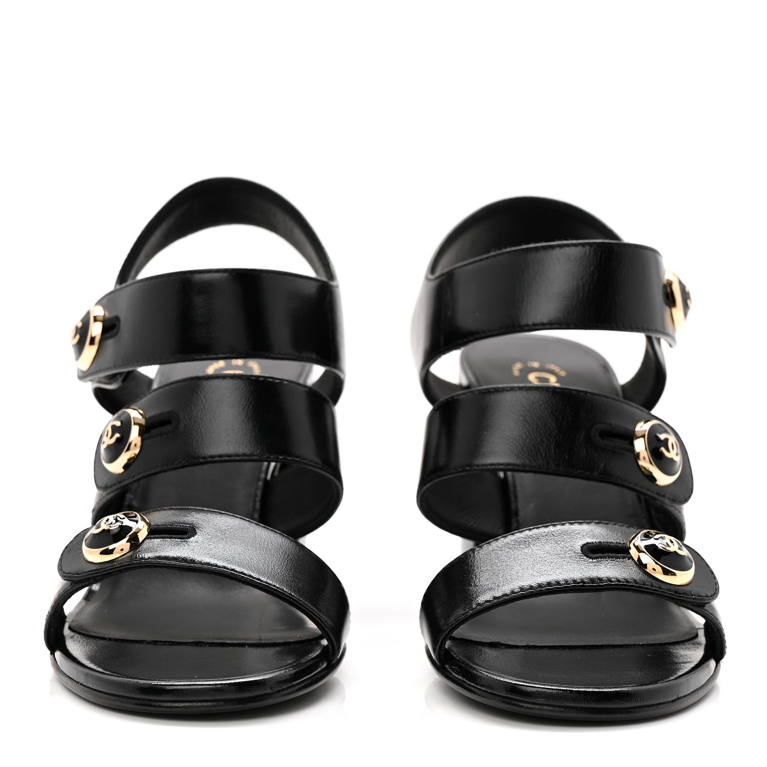 Chanel Shiny Calfskin CC Sandals 38.5 Black 3 of 9