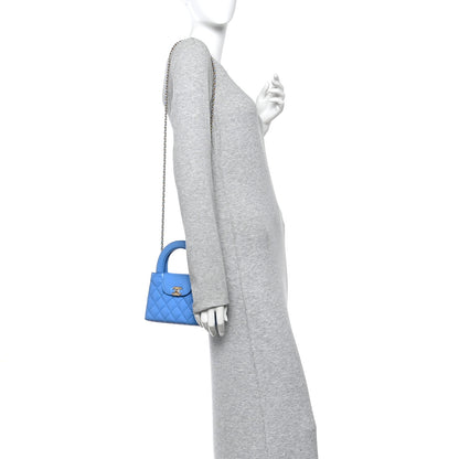 Chanel Shiny Aged Calfskin Quilted Nano Kelly Shopper Blue 2 of 11