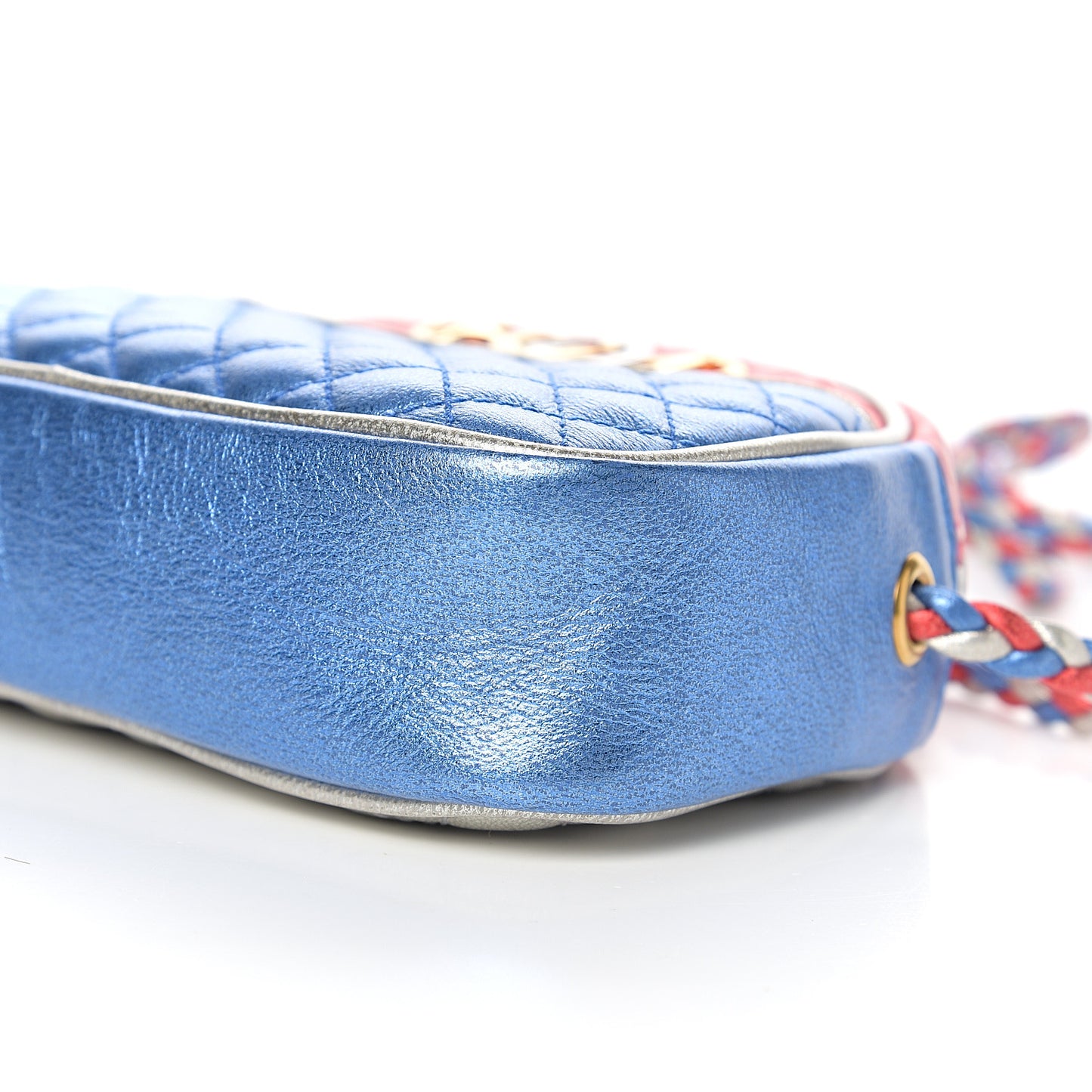 Laminated Nappa Trapuntata Mini Zumi Dome Shoulder Bag Rosso Marine Argento