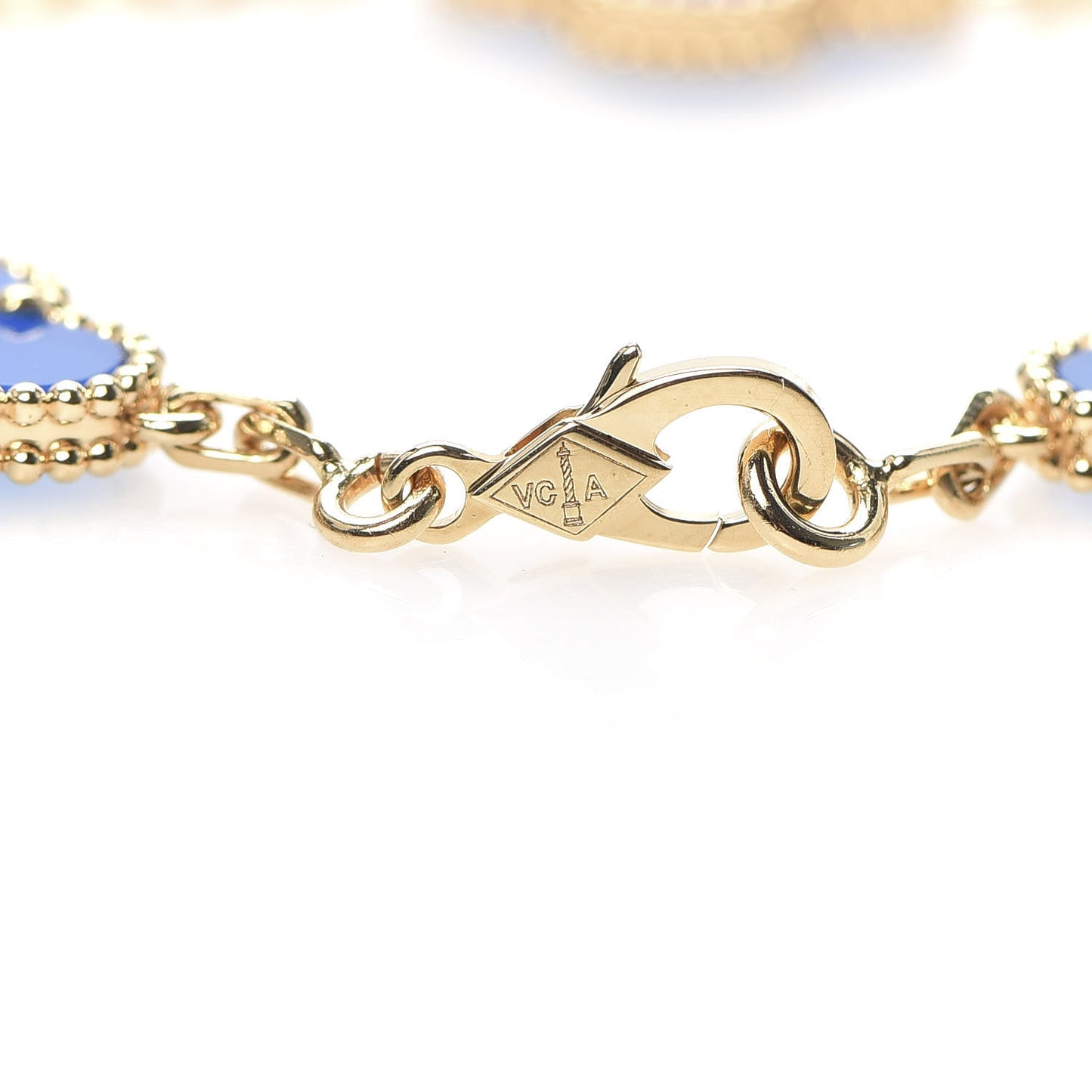 18K Yellow Gold Blue Agate 5 Motifs Vintage Alhambra Bracelet