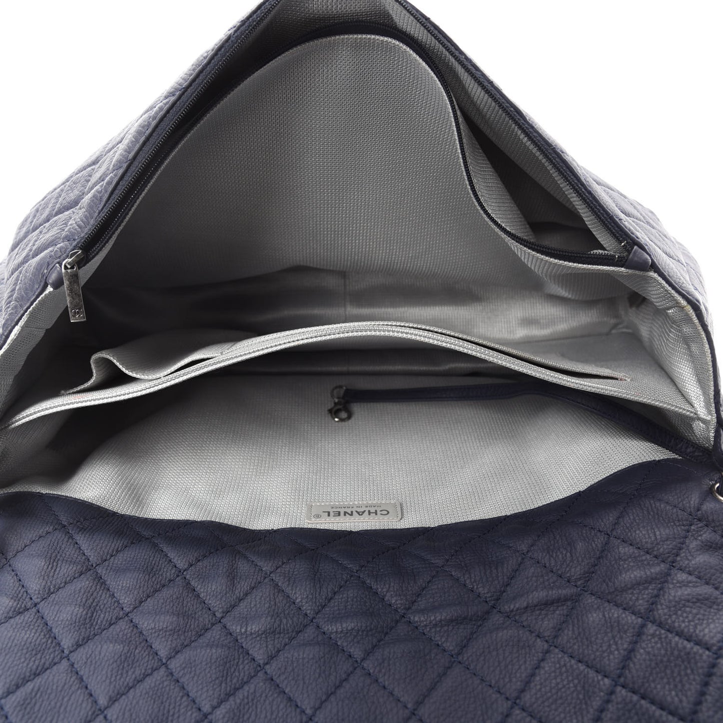 Calfskin Quilted XXL Travel Flap Bag Navy