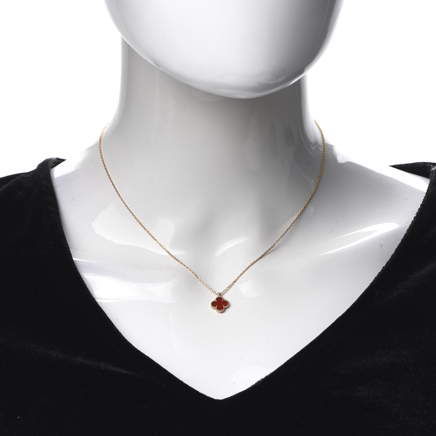 Van Cleef & Arpels 18K Rose Gold Carnelian Sweet Alhambra Pendant Necklace 2 of 8