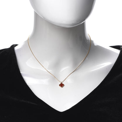 Van Cleef & Arpels 18K Rose Gold Carnelian Sweet Alhambra Pendant Necklace 2 of 8