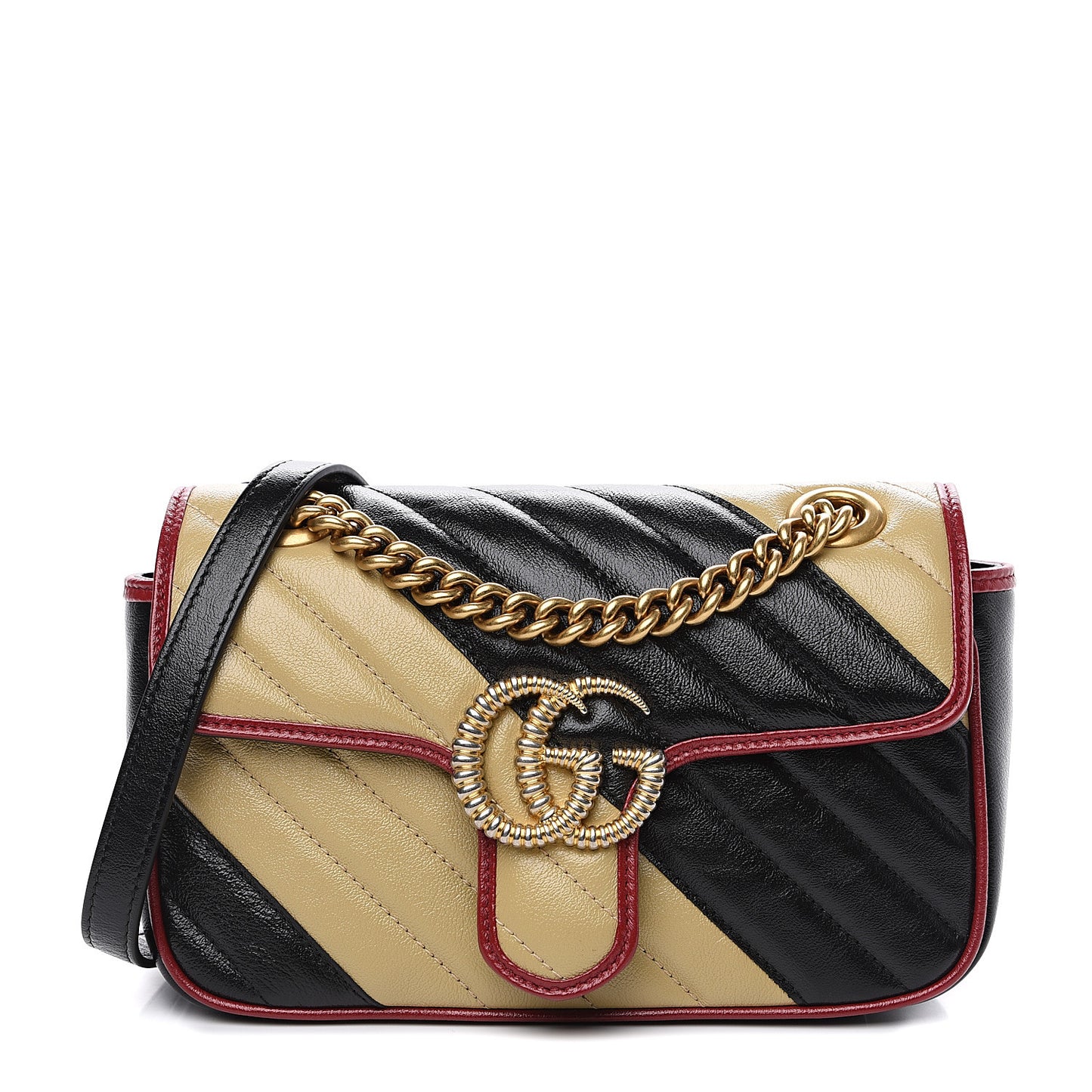 Azalea Calfskin Matelasse Diagonal Patchwork Mini Torchon GG Marmont Shoulder Bag Black Beige Romantic Cerise