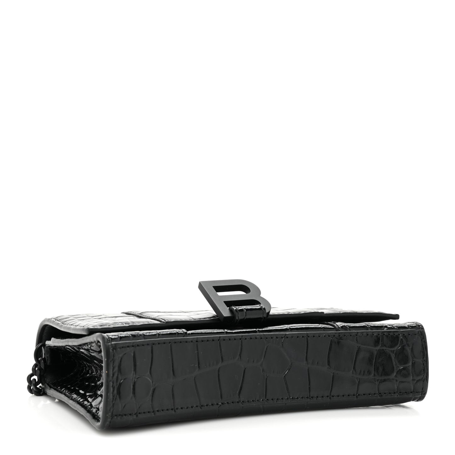 Shiny Calfskin Monochrome Crocodile Embossed Small Hourglass Evening Chain Bag Black