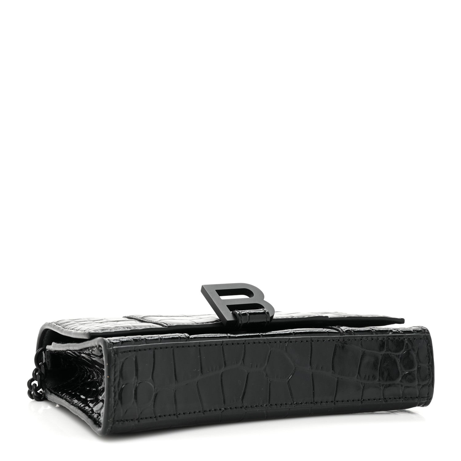 Balenciaga Shiny Calfskin Monochrome Crocodile Embossed Small Hourglass Evening Chain Bag Black 4 of 10