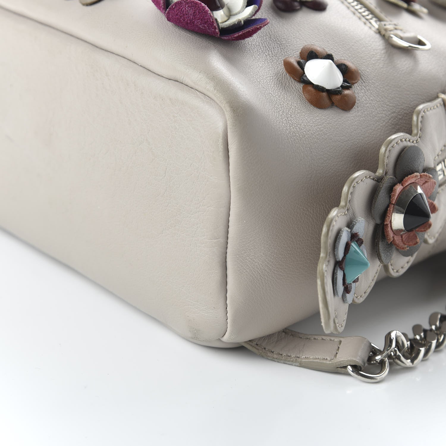 Fendi Vitello Dolce Flowerland Studded Mini Backpack Grigio Polvere Multicolor 6 of 13