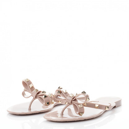 Valentino Garavani PVC Jelly Rockstud Bow Thong Sandals 39 Poudre 3 of 7