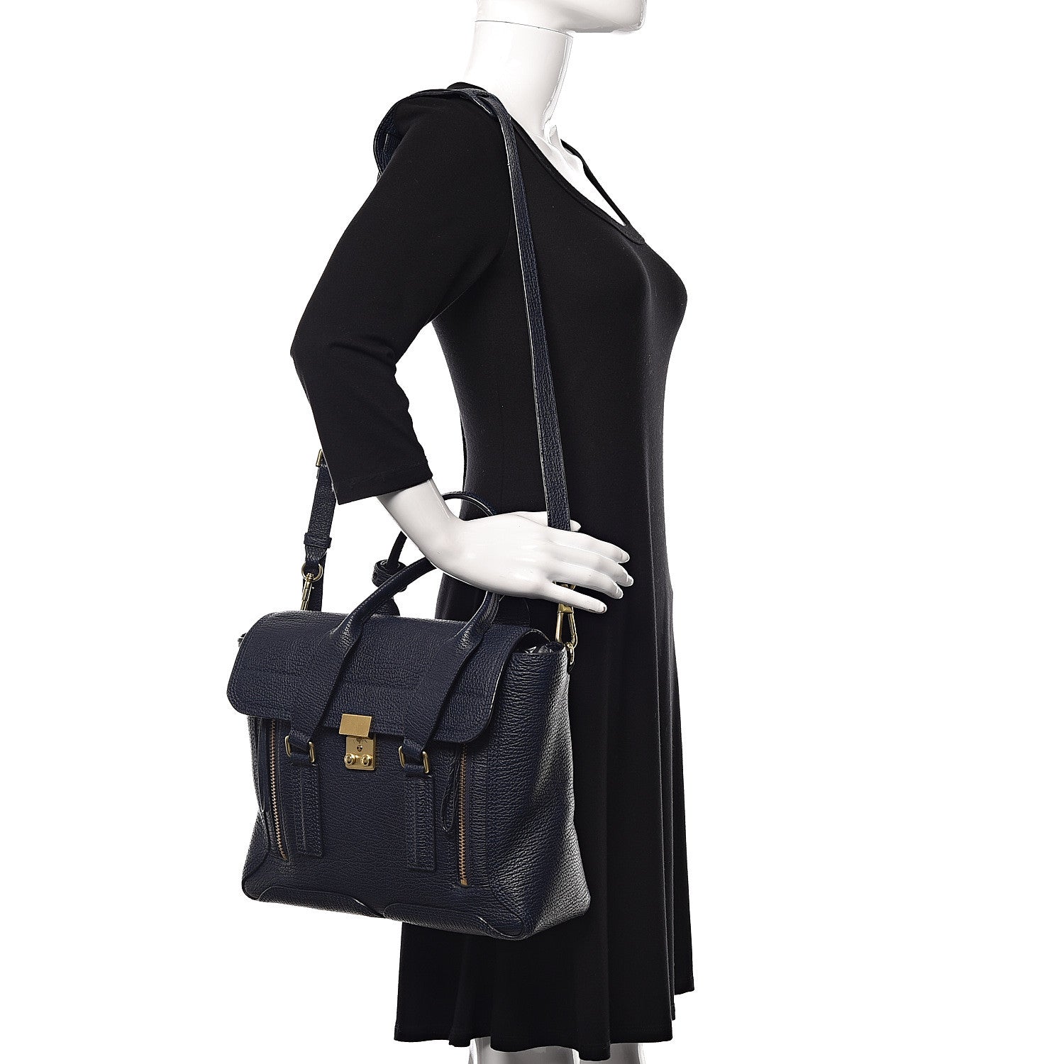 3.1 Phillip Lim Textured Calfskin Medium Pashli Satchel Ink 2 of 9