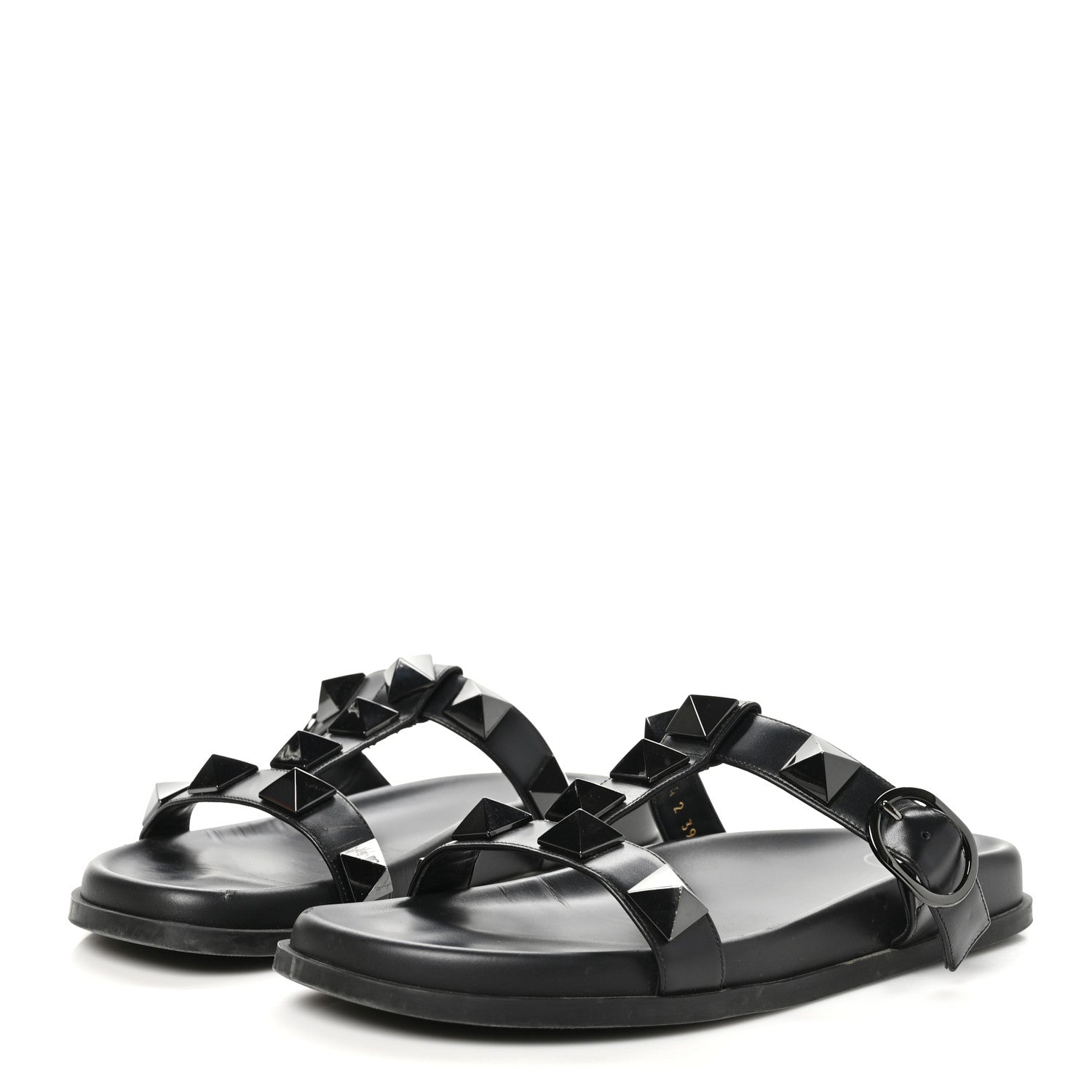 Valentino Garavani Calfskin Roman Stud Slide Sandals 39.5 Black 3 of 10