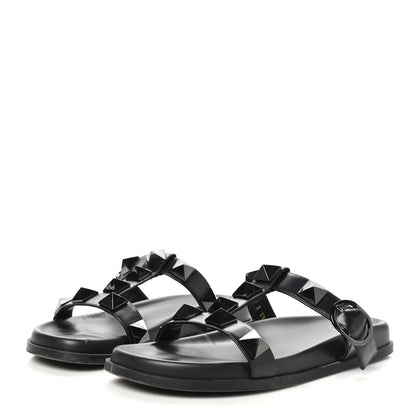 Valentino Garavani Calfskin Roman Stud Slide Sandals 39.5 Black 3 of 10