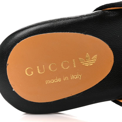 Gucci X ADIDAS Kid Scamosciato Quentin Trefoil Embroidered Womens Horsebit Slippers 36 Black Off White 9 of 10