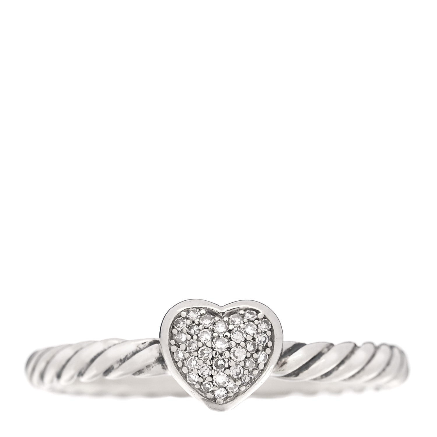 David Yurman Sterling Silver Diamond Cable Classics Heart Ring 50 5.5 1 of 4