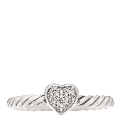 David Yurman Sterling Silver Diamond Cable Classics Heart Ring 50 5.5 1 of 4