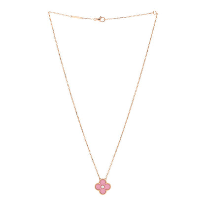 Van Cleef & Arpels 18K Rose Gold Diamond Pink Porcelain Vintage Alhambra Pendant Necklace 3 of 6