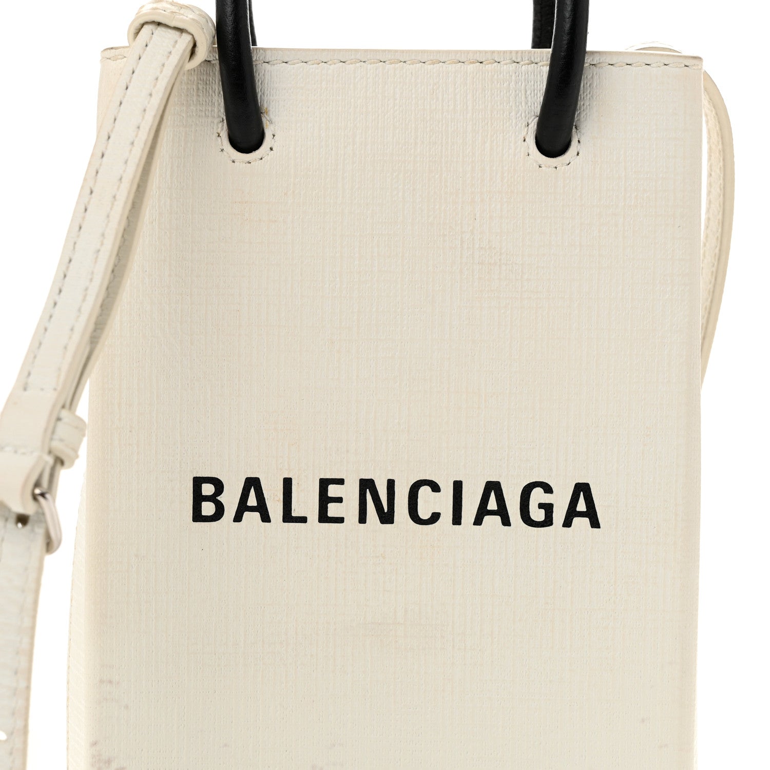 Balenciaga Squared Calfskin Logo Shopping Phone Holder Bag White