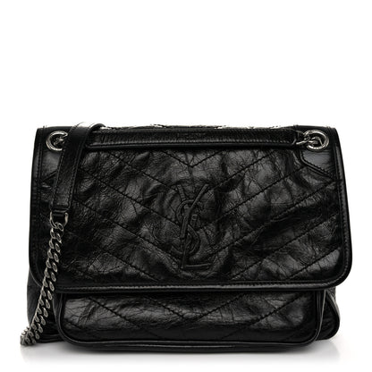 Saint Laurent Crinkled Calfskin Matelasse Monogram Medium Niki Chain Satchel Black 1 of 10