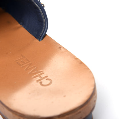 Chanel Cork Tweed Chain Mule Slides 41.5 Blue 14 of 16