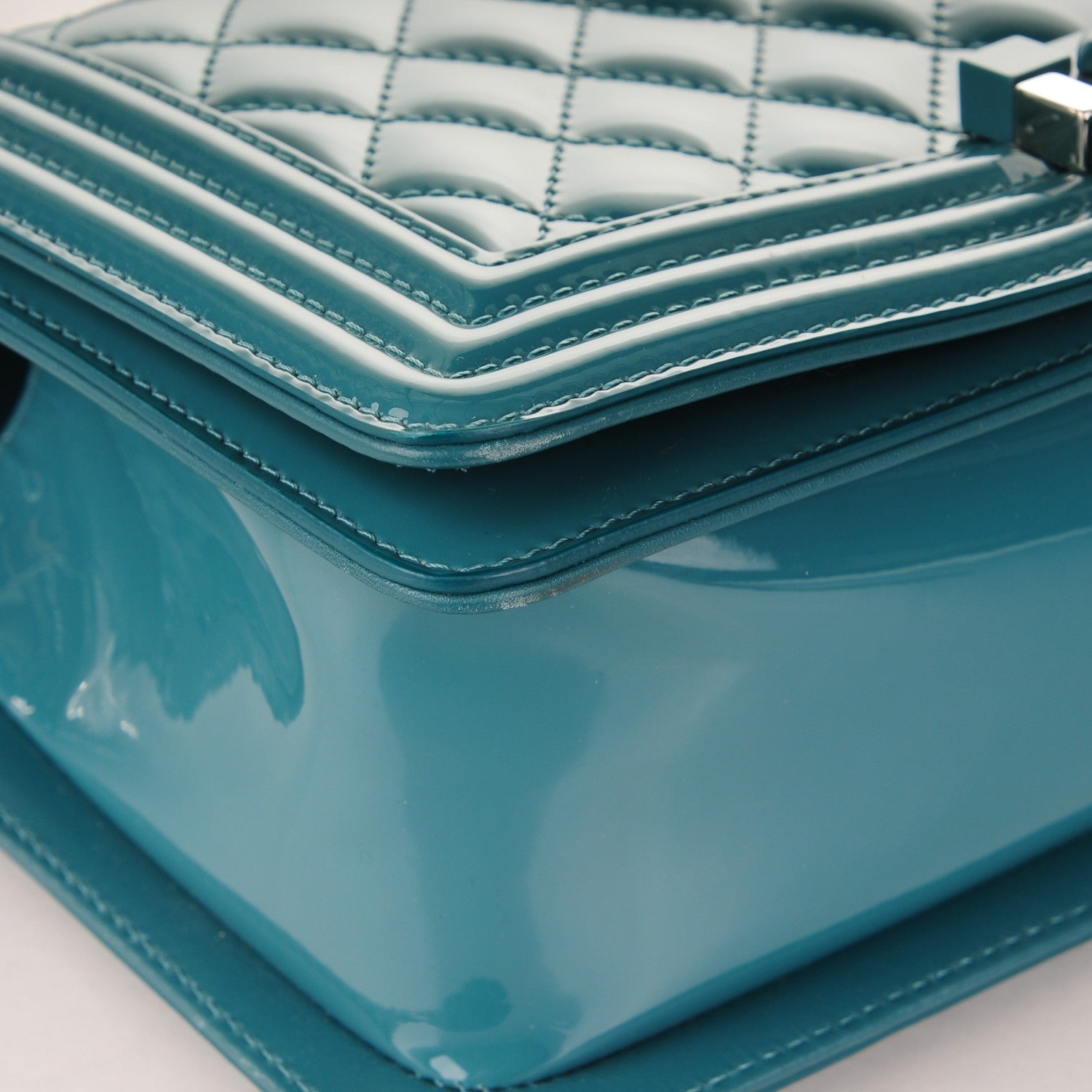Chanel Patent Calfskin Quilted Medium Plexiglass Boy Flap Blue 9 of 9