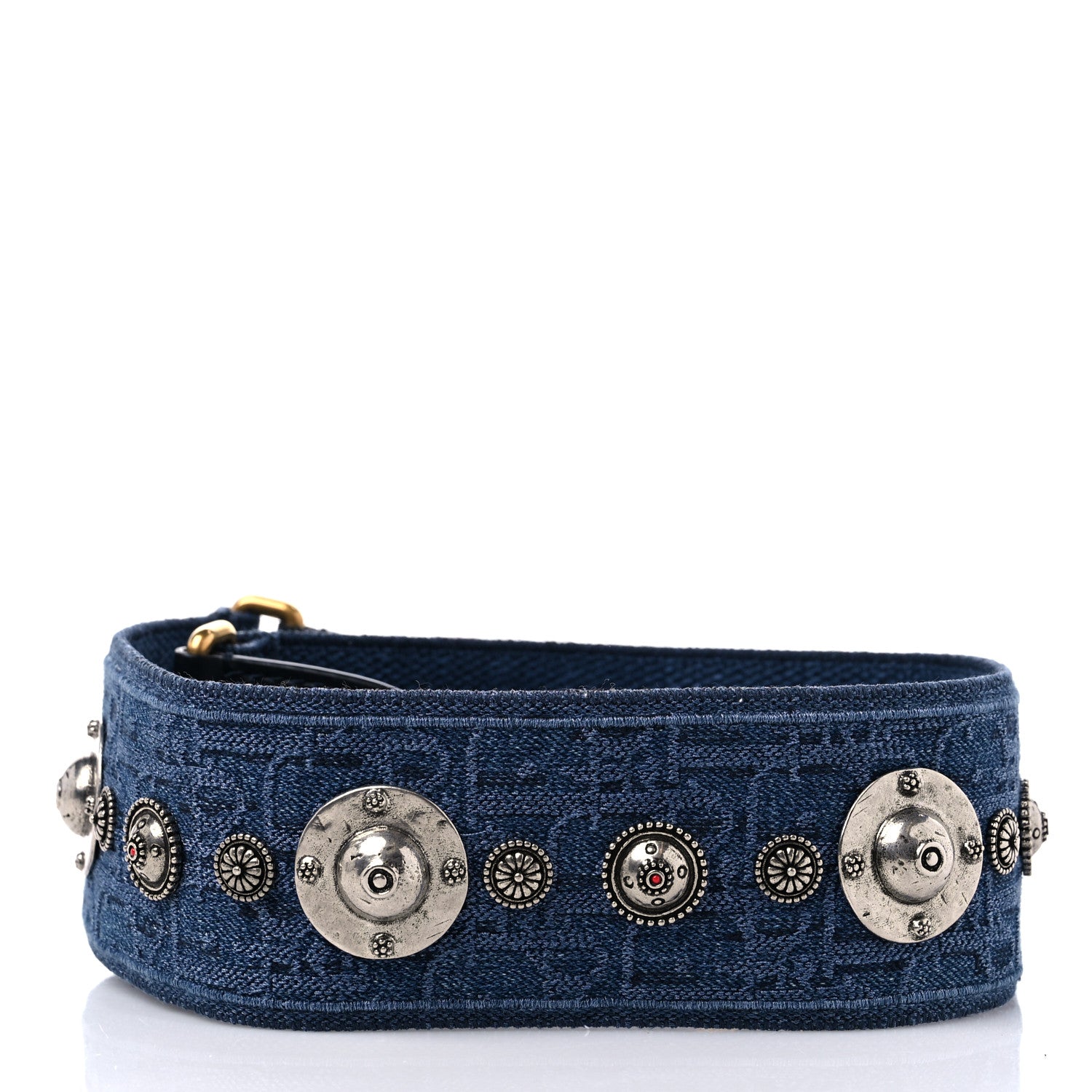 Christian Dior Oblique Denim Studded Shoulder Strap Blue 2 of 4