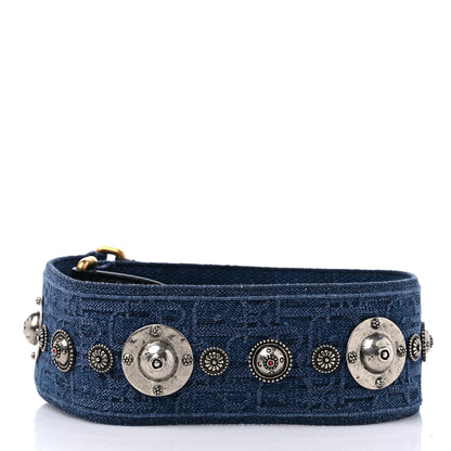 Christian Dior Oblique Denim Studded Shoulder Strap Blue 2 of 4
