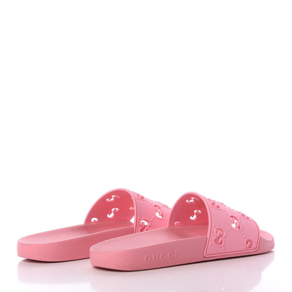 Gucci Rubber GG Monogram Perforated Womens Slide Sandals 38 Rose Box 4 of 10