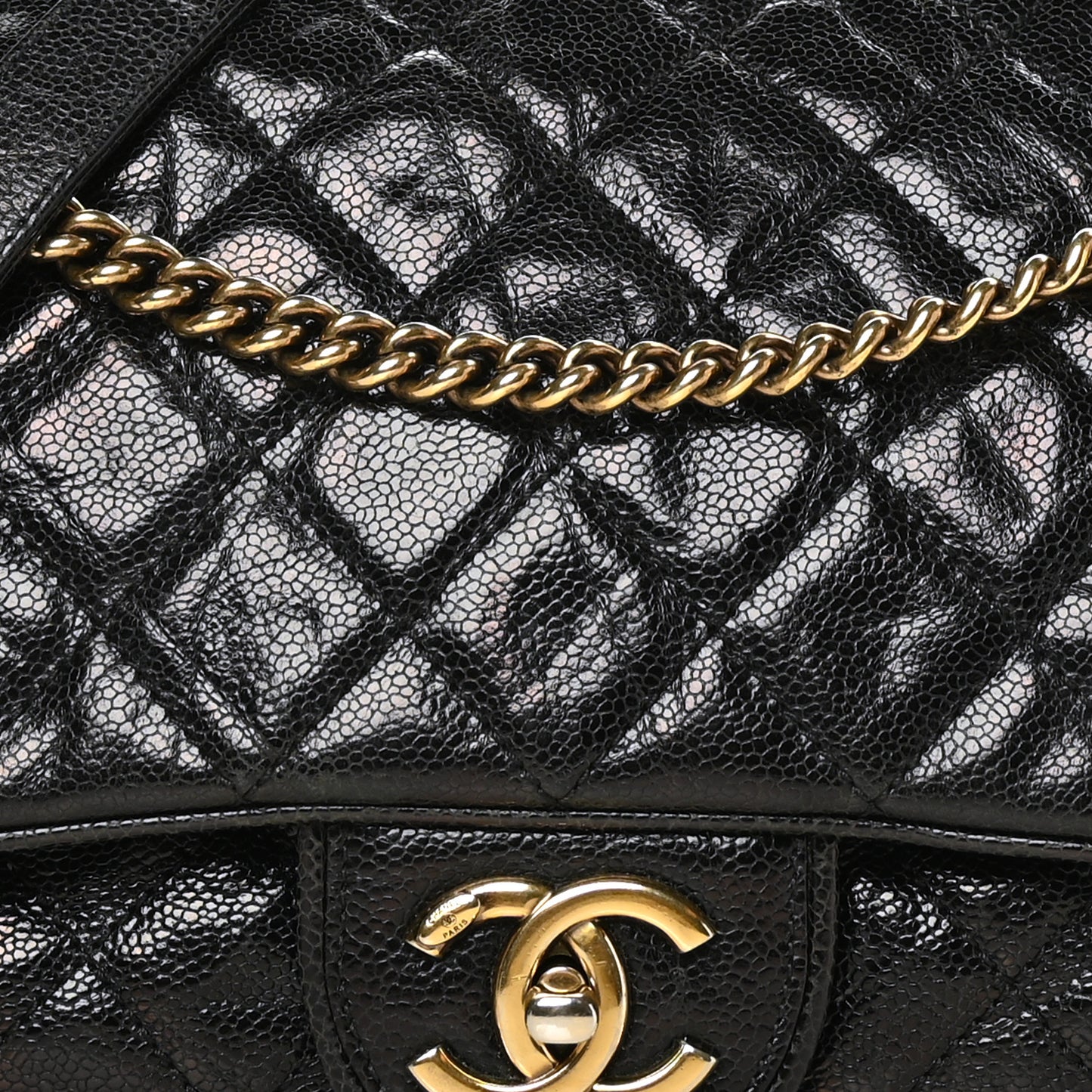Crumpled Grained Calfskin Quilted Large Shiva Flap Black