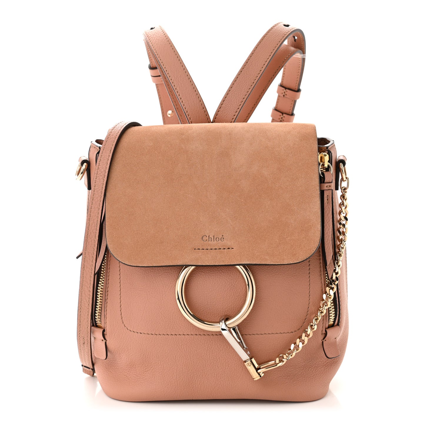 Suede Calfskin Small Faye Backpack Nougat
