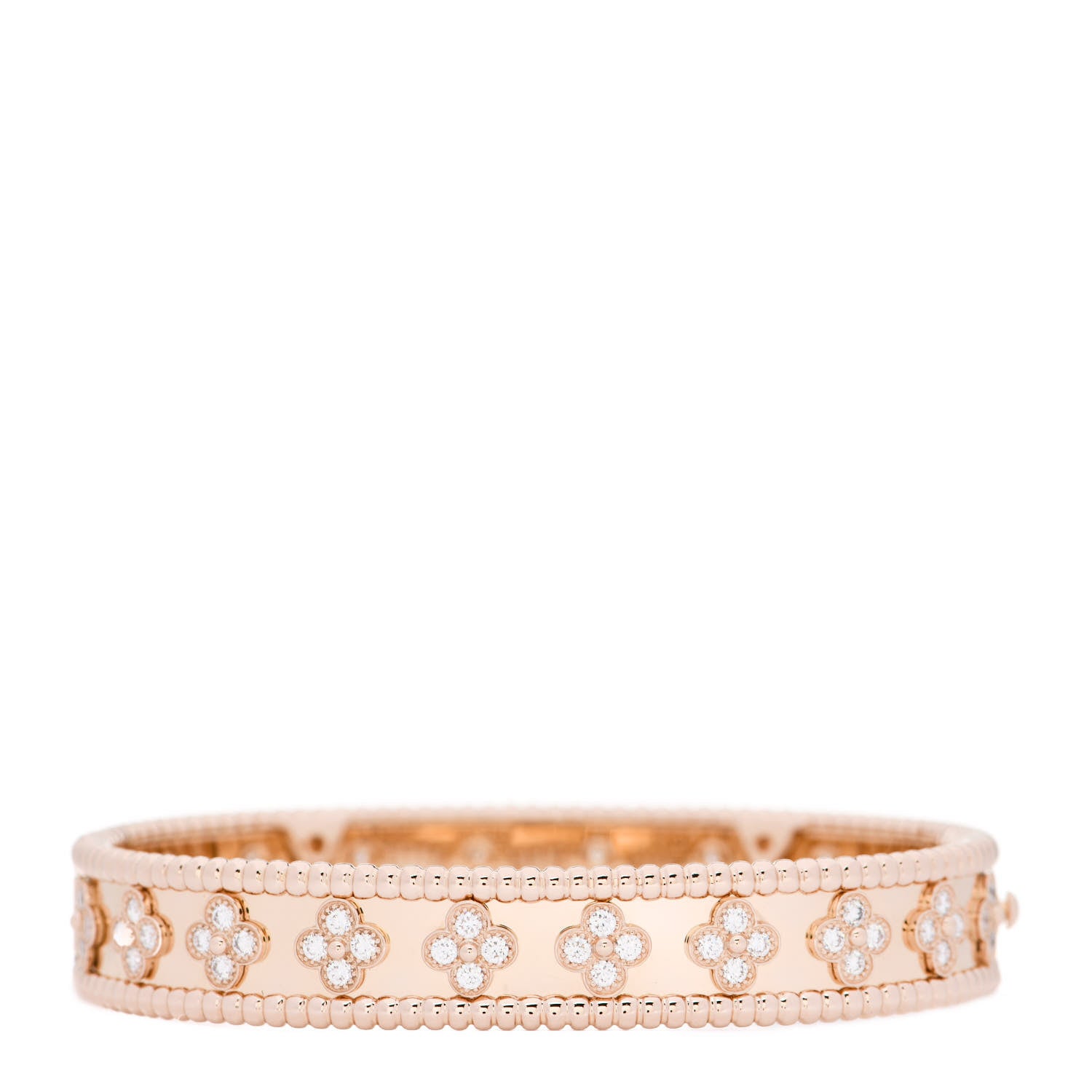 Van Cleef & Arpels 18K Rose Gold Diamond Perlee Clovers Bangle Bracelet M 2 of 3