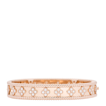 Van Cleef & Arpels 18K Rose Gold Diamond Perlee Clovers Bangle Bracelet M 2 of 3